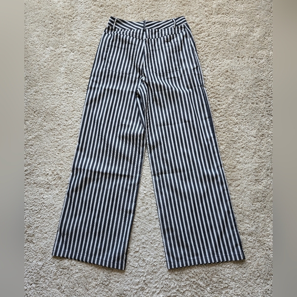 Commense Wide Leg Pants Womens M Gray White Stipe Boho - Picture 3 of 10